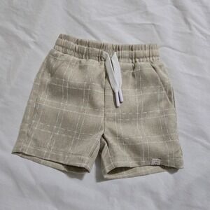 Me and Henry Boys Shorts 0-3 Months Light Brown W/ Checks Elastic Waist Mesh Und